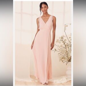 Lulus Pink Chiffon Maxi Dress V‑Neck maxi dress wedding guest
